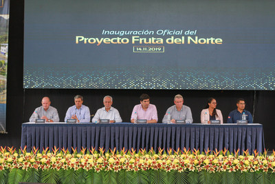 Figure 1. (L-R) Lukas Lundin, Lundin Gold Chairman; José Iván Agusto Briones, Secretary General of the Presidency of the Republic of Ecuador; Carlos Pérez, Minister of Energy and Non-Renewable Natural Resources; Otto Sonnenholzner, Vice President of Ecuador; Ron Hochstein, President and CEO of Lundin Gold; Kelly Montaño, Los Encuentros GAD President and Jorge Tenemea, Lundin Gold employee all participated in the inauguration event at Fruta del Norte. (CNW Group/Lundin Gold Inc.) Figure 1. (L-R) Lukas Lundin, Lundin Gold Chairman; José Iván Agusto Briones, Secretary General of the Presidency of the Republic of Ecuador; Carlos Pérez, Minister of Energy and Non-Renewable Natural Resources; Otto Sonnenholzner, Vice President of Ecuador; Ron Hochstein, President and CEO of Lundin Gold; Kelly Montaño, Los Encuentros GAD President and Jorge Tenemea, Lundin Gold employee all participated in the inauguration event at Fruta del Norte. (CNW Group/Lundin Gold Inc.)